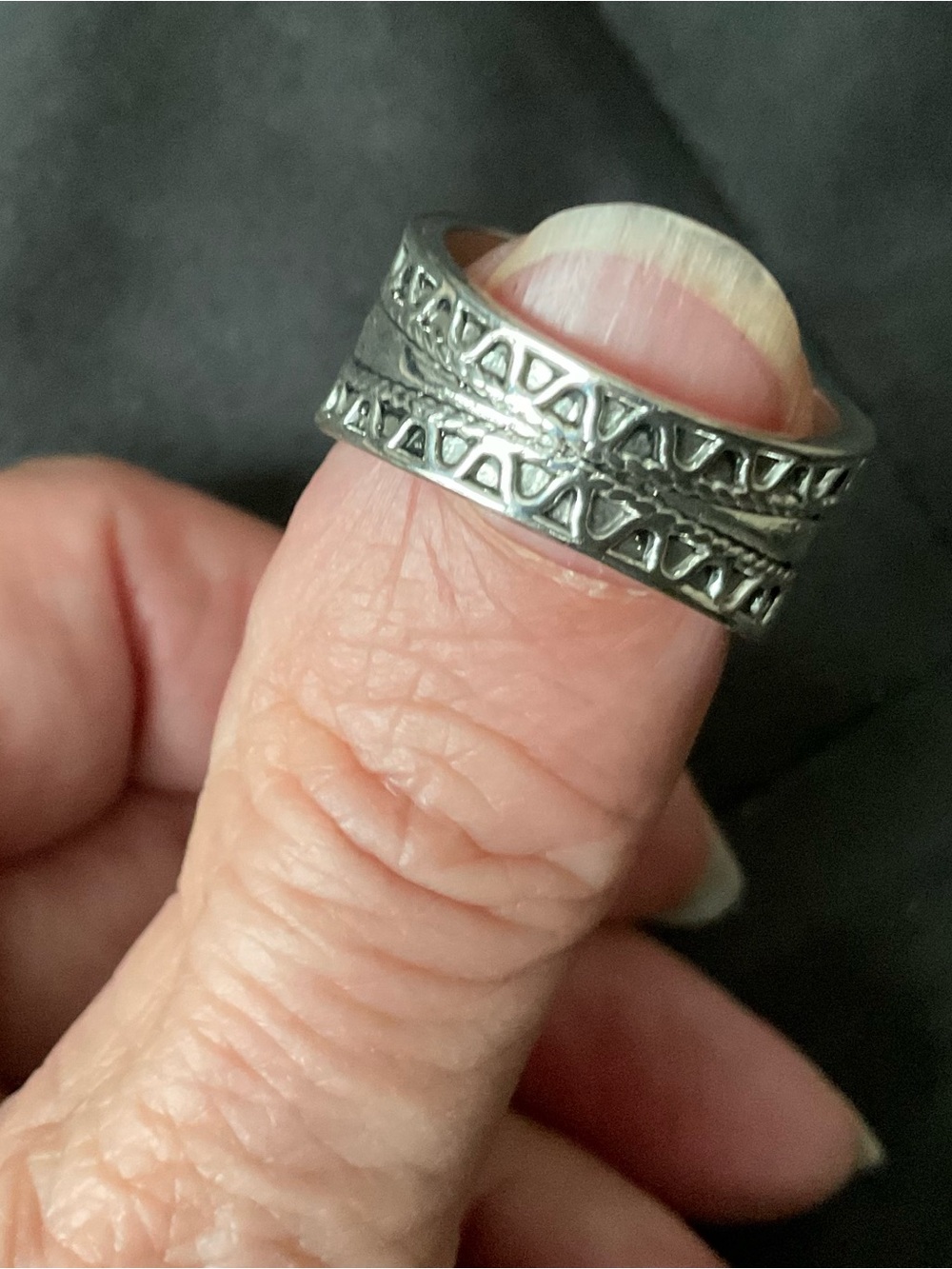 Vintage 1990s Solid Silver Wide Cigar Band Ring - Picture 2 of 10